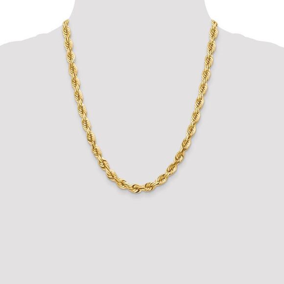 Men's 7mm, 14k Yellow Gold, D/C Solid Rope Chain Necklace, 22 Inch - Picture 2 of 8